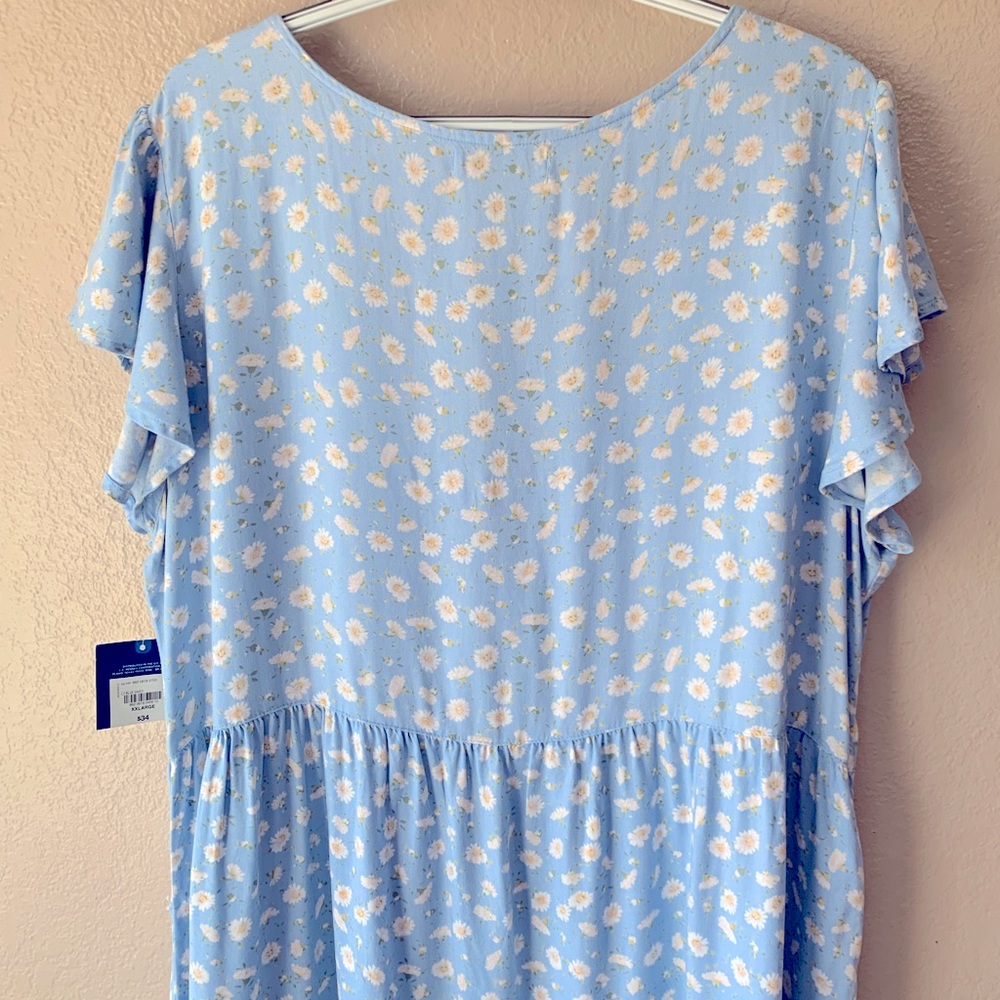 Arizona Jean Co. Light Blue Daisy Tiered Ruffle Sleeve Boho Dress Size XXL NWT - Picture 6 of 9